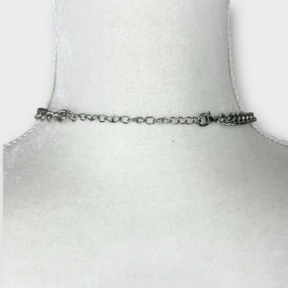 Silver and White Pearl Layered Necklace with Twist Design Thick Multi-strand EUC